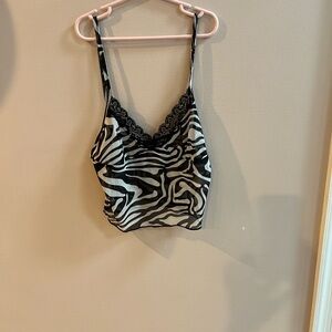 Zebra Print Camisole with Lace Trim Adjustable Straps